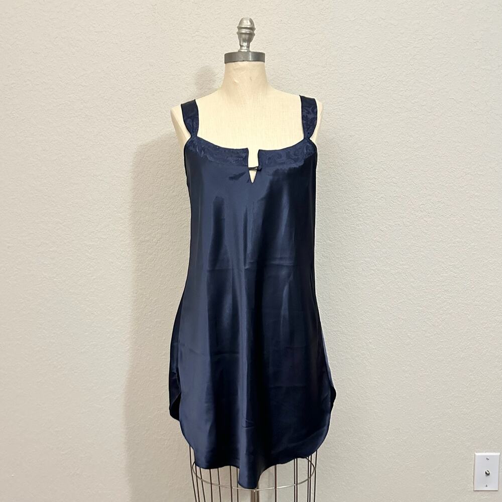 SOSTANZA Mini Slip Dress Navy Blue Satin Lingerie Chemise Babydoll
